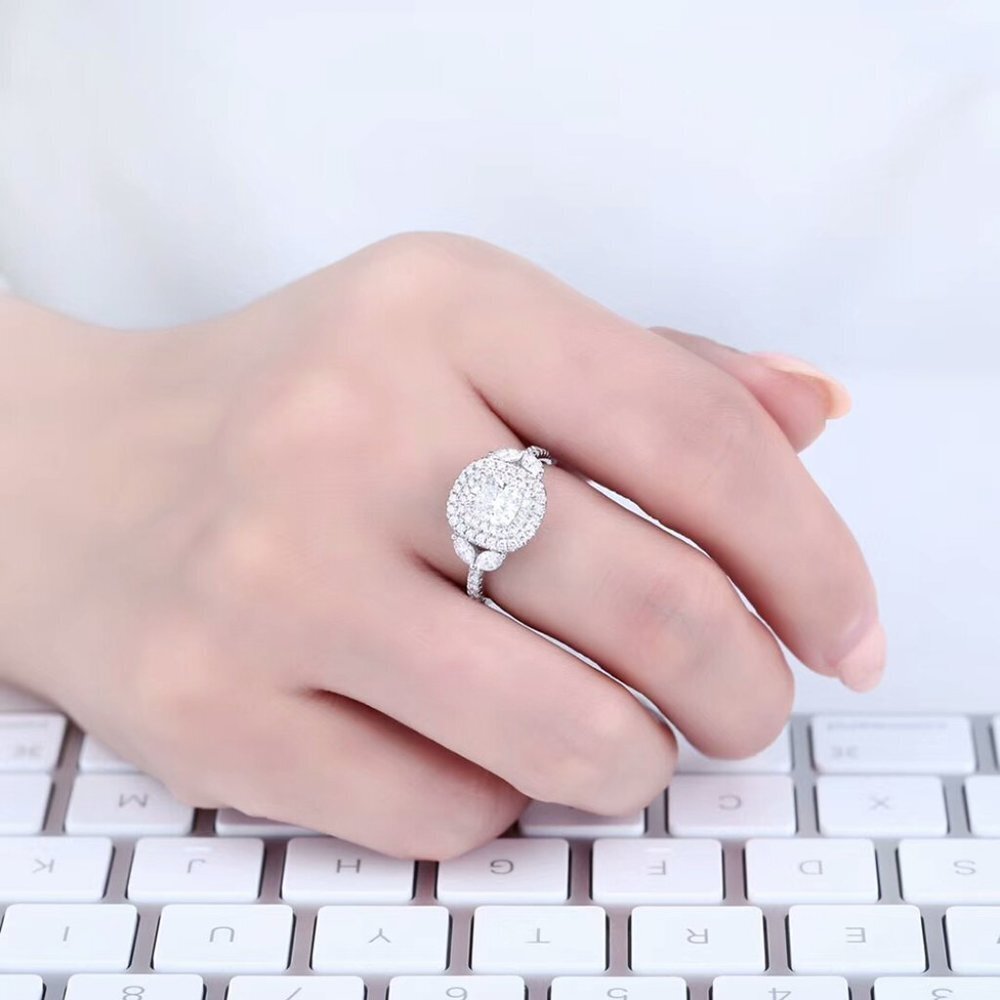 Sterling Silver White Cubic Zirconia Halo Engagement Ring - Picture 5 of 10